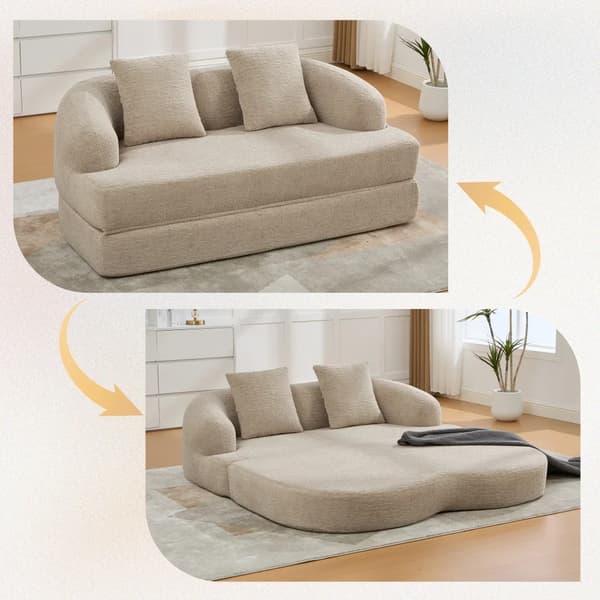 2-i-1 bäddsoffa - 2-sitsig - Utfällbar dubbelsäng - 2 kuddar - Chenille - Modern - Khaki