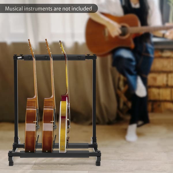Gitarrställ - Golvställ för 3 gitarrer - Hopfällbart Förvaringsställ - Med Hjul - För Akustisk & Elgitarr - Industristil