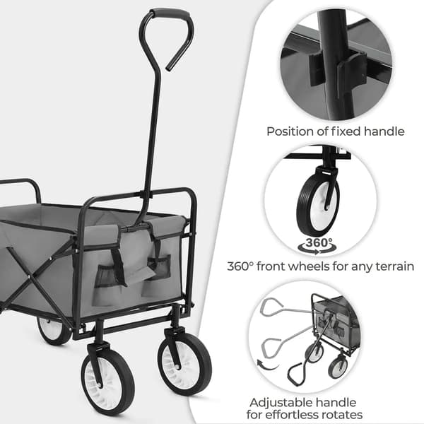 Havevogn - Sammenklappelig Håndvogn - Foldbar Vogn - Transportvogn til Camping & Strand - Bæreevne 80 kg - Grå