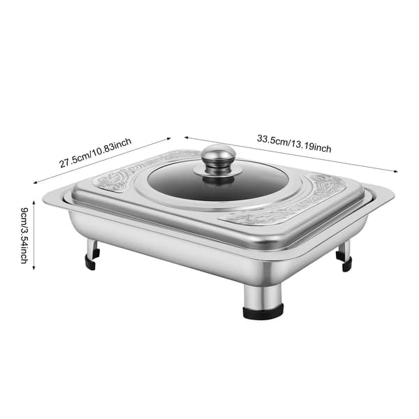 Chafing Dish Buffet Sæt - Rektangulær Serveringsvarmer - 4-pak - Med Låg - Rustfrit Stål - Til Buffet & Catering - Sølv