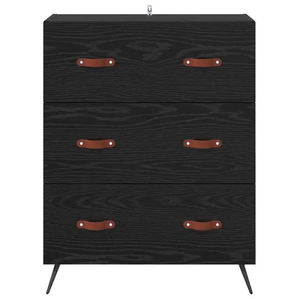 Kommode i egetræ - Skuffekommode - 69,5 x 34 x 90 cm - Trækomposit - Til opbevaring af småting - Sort