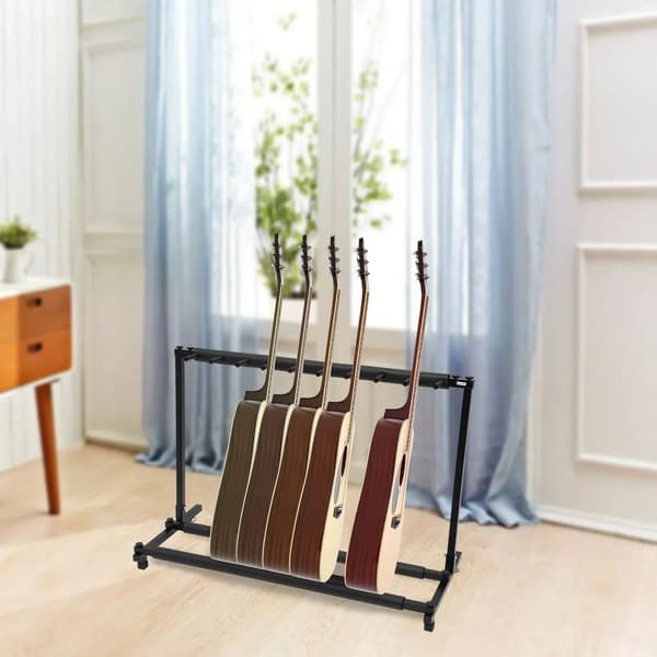 Gitarrställ - Universellt 9-plats stativ - För akustisk gitarr, elgitarr, bas - Järn - Rektangulär - Modern design - Svart