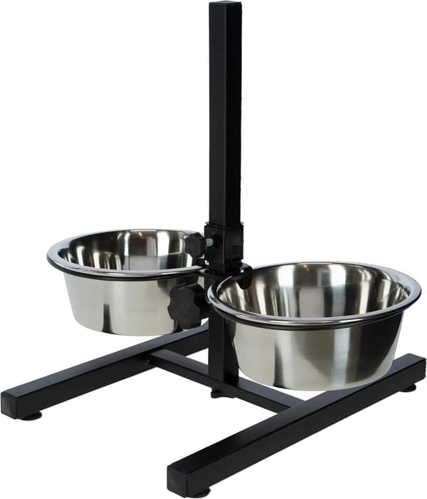 Foderstation til hunde - Dobbelt mad- og vandskål 2x1800 ml - Rustfrit stål - Sort