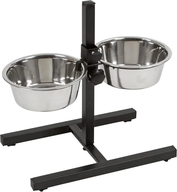 Foderstation til hunde - Dobbelt mad- og vandskål 2x1800 ml - Rustfrit stål - Sort