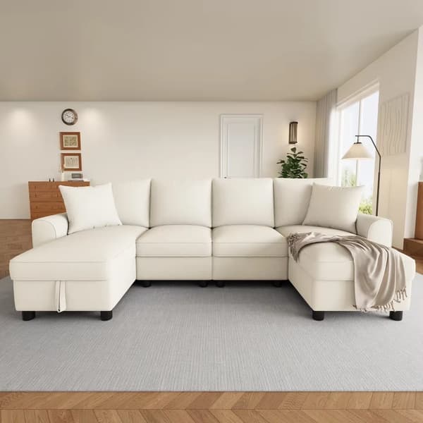 Modulsoffa - U-formad hörnsoffa - Chenille - 4-sitsig - Förvaring - 280 × 137 × 84 cm - Grå