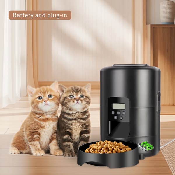 Automatisk katte- og hundefoderautomat - 2L tørfoderdispenser med knapper - Programmerbar timer - LCD-display - USB 5V strøm - Sort