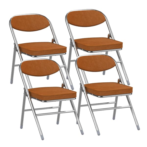 4-pack fällbara matstolar - Matstol - 46 x 41 x 80 cm - Metallram - Manchesterklädsel - Vadderade - Brun