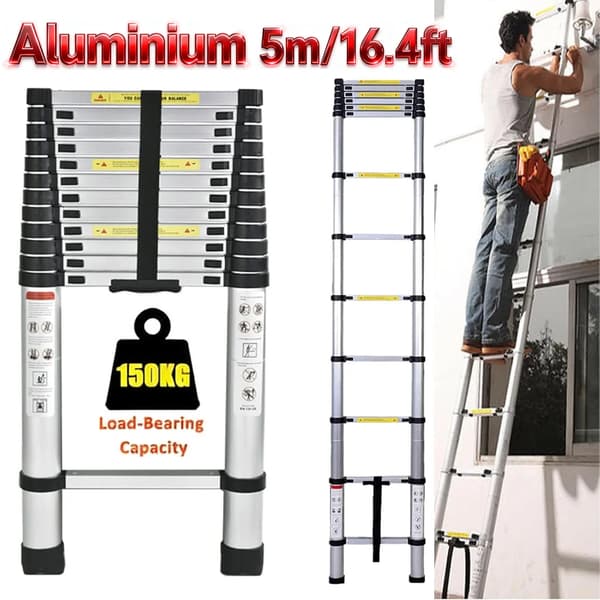 Stige - Teleskopstige - Aluminium - Sammenfoldelig - Multifunktionel - 5 m