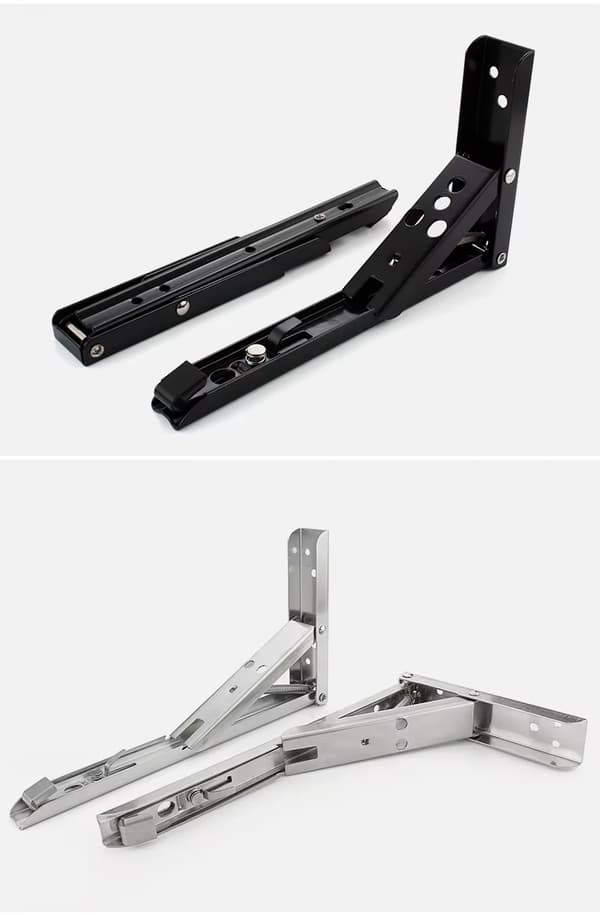 Sammenfoldelige hyldekonsoller - Kraftige - Rustfrit stål - Foldbare - Trekantbeslag - 2 stk. - 30,5 cm - Sølv