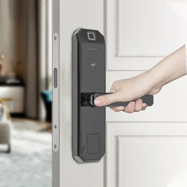 Smart dørlås med fingeraftryk - Elektronisk kodelås - 200 fingeraftryk/200 koder - Biometrisk, touchpanel, USB-nødstrøm - Sort