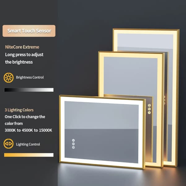 LED badrumsspegel - Rektangulär väggsminkspegel - 100x60 cm - Frontbelyst dimbar 3 färger - Imfri - Guld ram