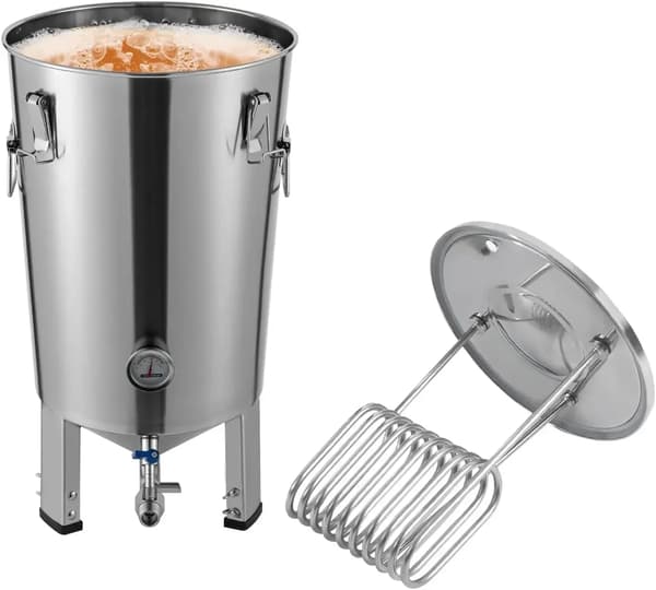 Ølbrygningssystem - Gæringstank - 32 L Kapacitet - Rustfrit Stål - Med Termometer - Sølv