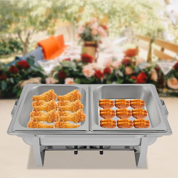 Chafing dish buffetvarmer sæt - Rektangulær madvarmer - 6 l - Rustfrit jern - Med låg og bakker - Sølv