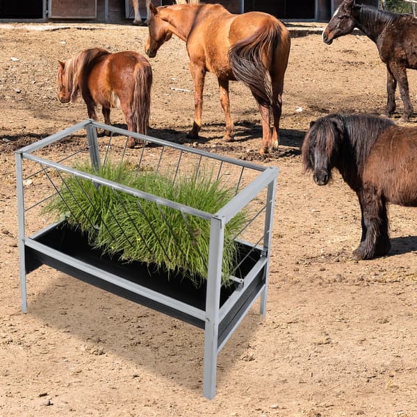 Fodertrug til husdyr - 2-i-1 korn- og høfoder - Stål - 100x65x85 cm - Stor kapacitet - Sort