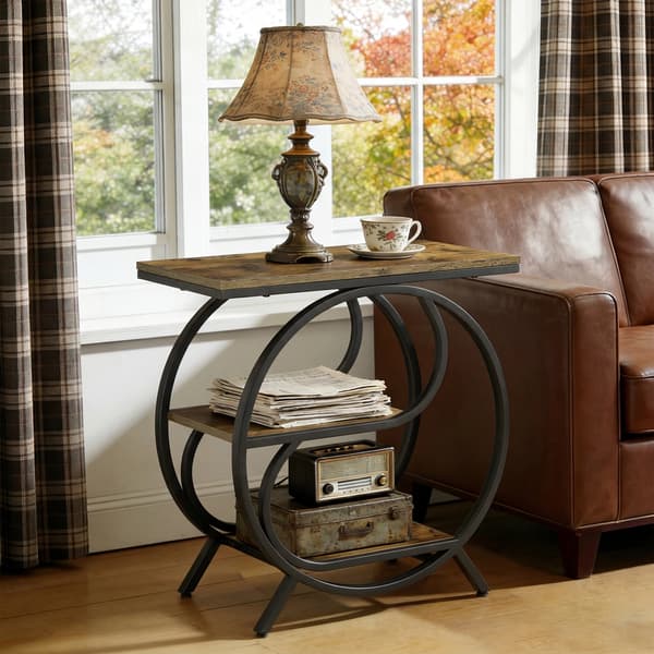 Sidebord med 3 hylder - Sengebord - Rektangulær - Træ - 30×60×65 cm - Industriel stil - Rustik brun