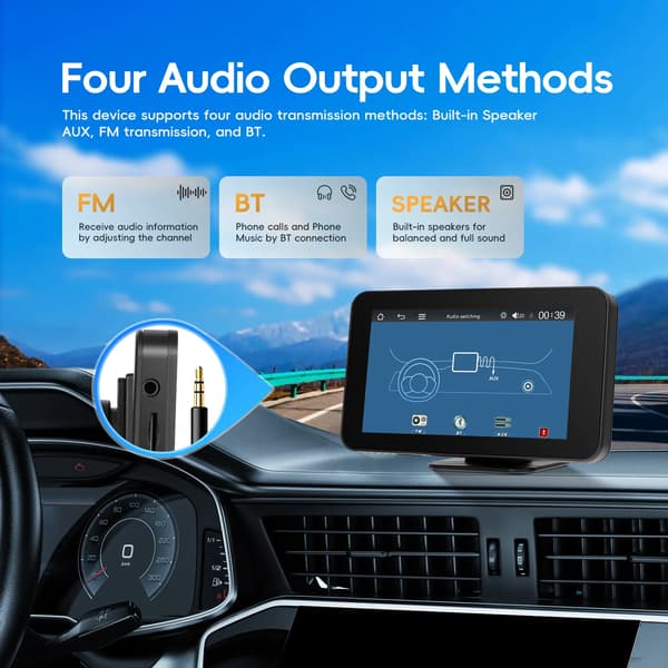 Bilskærm - 10,6 cm CarPlay Android Auto instrumentbrætskærm - Bluetooth - FM - AUX - AirPlay Android Cast