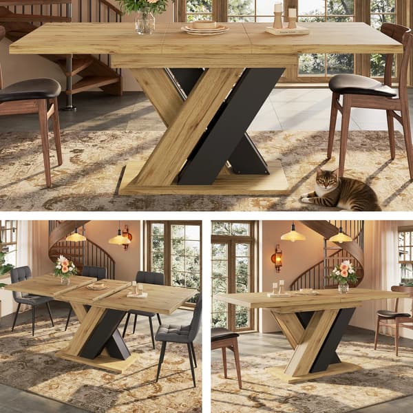 Utdragbart Matbord - Modernt Matbord - Med Iläggsskivor - X-formade Ben - MDF - Stil A