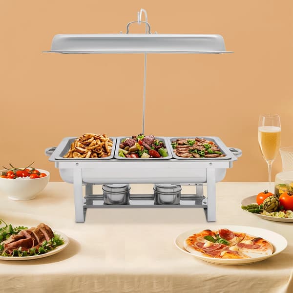 Chafing Dish Buffet - Serveringsvarmer - 3 x 3 L Bakker - 410 Rustfrit Stål - Rektangulær - Sølv