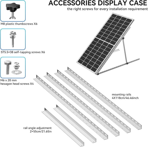Solpanelstativ - Justerbart lutningsfäste - 119,4 cm - 4 set - Aluminium - Fällbara ben - Husbil, tak, mark, båt
