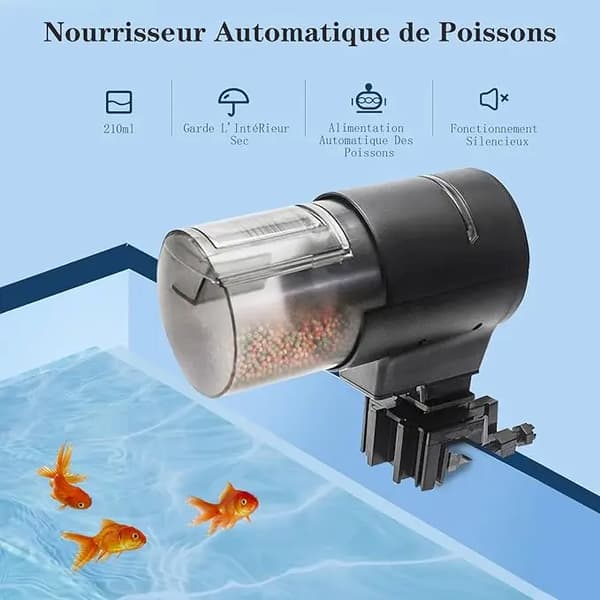 Automatisk fiskmatare akvarium - Foderautomat 200 ml - LCD-timerdisplay - Programmerbar utfodring - Roterande bas - Batteridrift