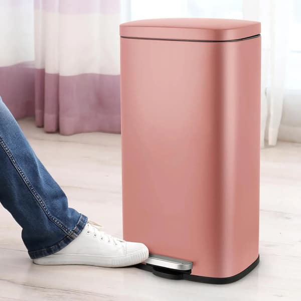 Soptunna kök - Pedalhink 50 l - Rostfritt stål - Rektangulär - Rullock - Rosa