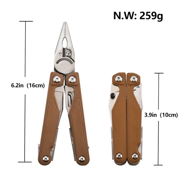 Foldbart multitool med tang - DL7 - G10-håndtag - Rustfrit stål - EDC - Værktøjssæt - Opbevaringsetui - Gul