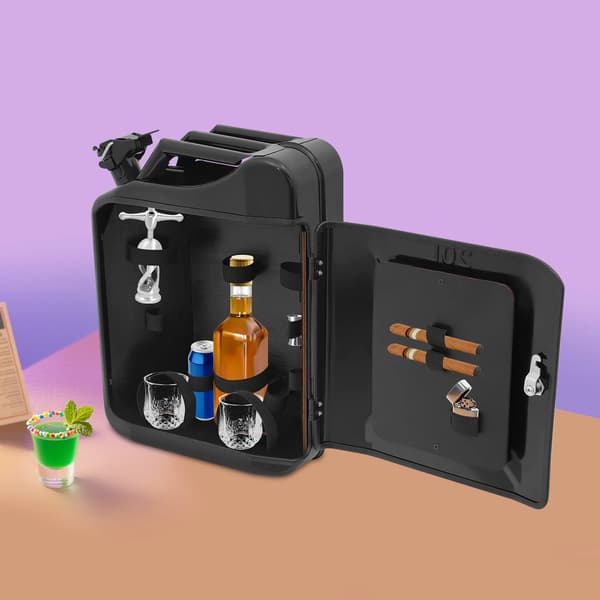 Mini-bar i Jerrycan-design - Bærbart barskab - 20 l - Låsbart - Træ - Til Hjem, Camping og Picnic