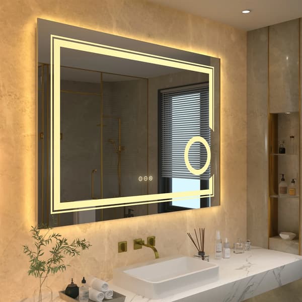LED badrumsspegel - Väggmonterad sminkspegel - Rektangulär 60x80 cm - 3x förstoring - Imfri - Splittersäker - Stark belysning