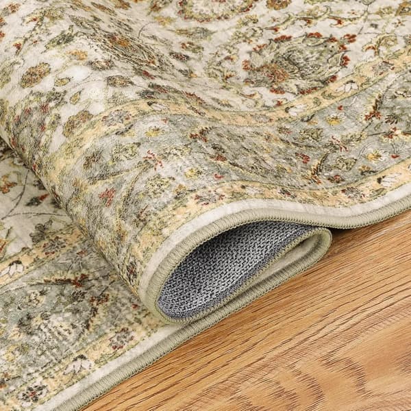 Vaskbart Tæppe - Rektangulær Boho - Skridsikker Gummibagside - Maskinvask - Polyester 100% - 200x290 cm - Lysegrøn