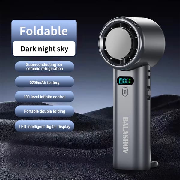 Mini-håndventilator - USB-genopladelig - LED-display - Sammenklappelig - Højhastighedskøling - Sort