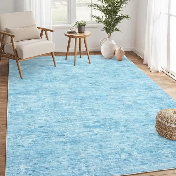 Vaskbart tæppe - Stuetæppe - Moderne - 100 % polyester - Skridsikker gummibagside - Maskinvaskbart - 160 × 230 cm - Blå