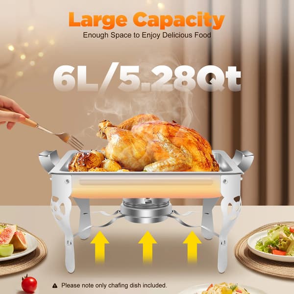 Chafing Dish - Buffévärmare - Rektangulär - 6 L - Rostfritt stål - Med lock - Silver