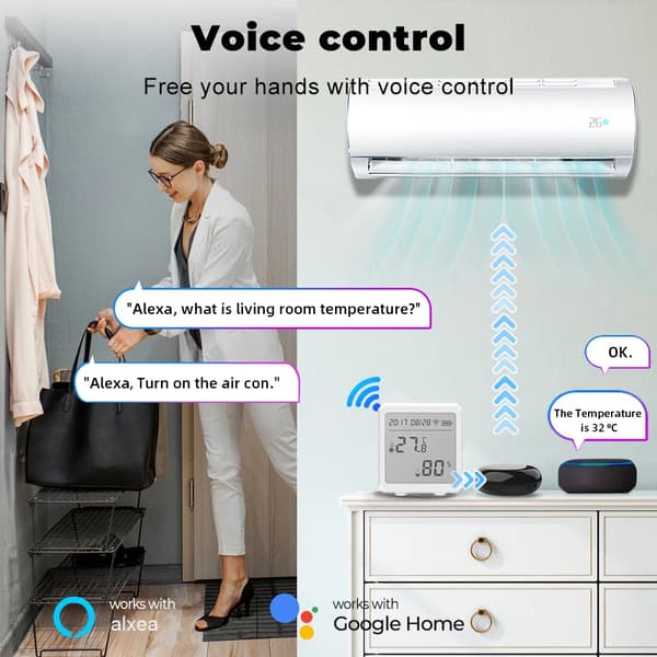 Zigbee temperatur- och luftfuktighetssensor - TH01Z trådlös termometer hygrometer - Tuya app - LCD skärm - smart hem - vit