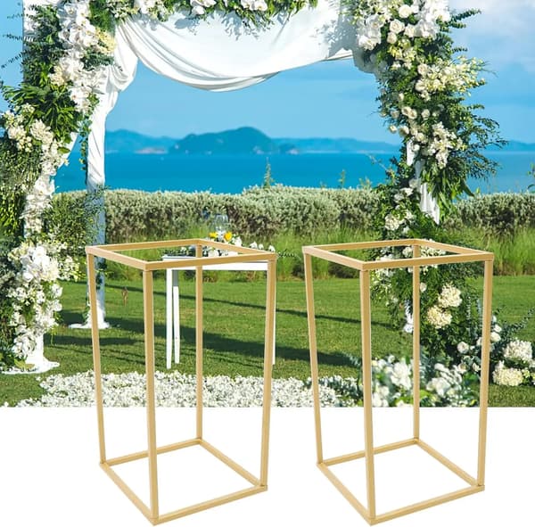 Blomsterställ i metall - Rektangulär golvpelare/vasstativ - Järn - Modern - 2-pack - Guld