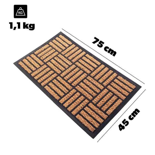 Dørmåtte/Entrémåtte - Rektangulær 75x45 cm - Gummibagside - Stribet - Bambusfiber - Håndvask - Brun-sort