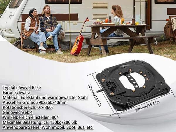Drejelig Sædebase til Bil - Universal Adapter - Roterbar - Rustfrit Stål - Til Varevogn og Autocamper - Type 1