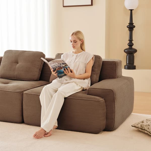 Modulsoffa - U-formad 4-sitssoffa - Manchestertyg - Vadderad - Halkfri - Brun