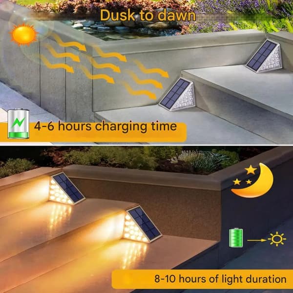 Solcells trapplampor - LED trappbelysning - IP67 vattentät - Triangulär - 3000K varmvit - 6-pack