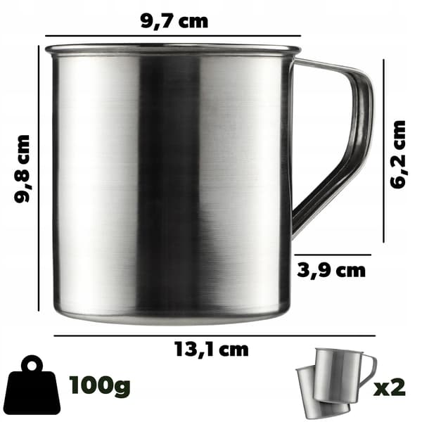 Stålmugg - Campingmugg/Resemugg - 500 ml - 2-pack - För utomhusbruk - Silver