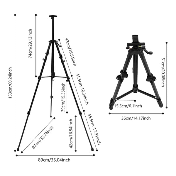 Stativ-staffeli - Maler- og displaystativ - Justerbar højde 51–153 cm - Aluminiumslegering - Bærepose medfølger - Sort