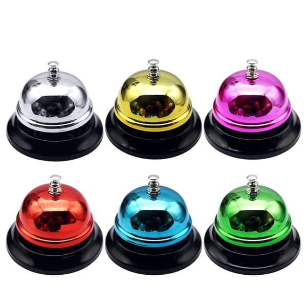 Metall julklocka - Handklocka / bordsringklocka - 6,5 cm - För jul, kök, reception - 21-pack - Silver