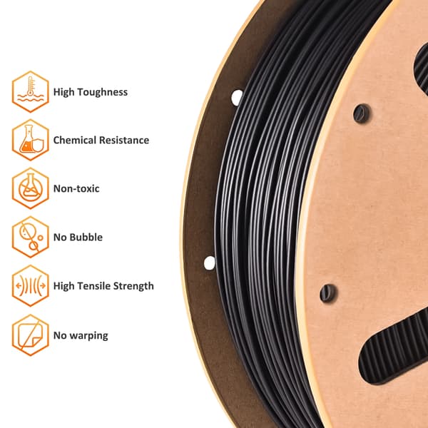 PP filament 3D-printer - 3D-print tråd - Standard polypropylen PP, 1 kg spole, til FDM 3D-printer - Sort