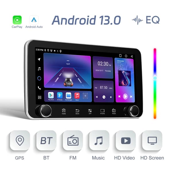 Android 2 DIN bilradio - CarPlay GPS navigation - 26,4 cm touchskærm - 2GB RAM 64GB ROM - Split screen - RDS