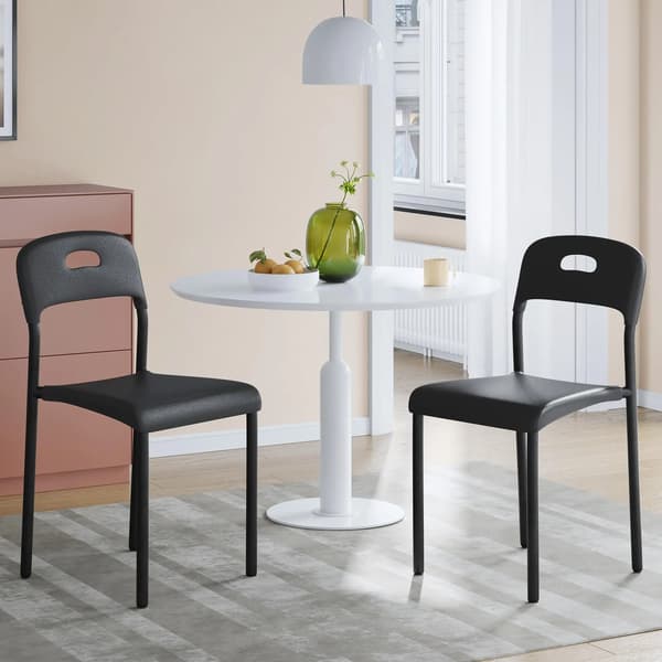 Sæt med 2 spisebordsstole - Stabelbare - Plast - Ergonomisk ryglæn - Uden armlæn - Nem samling - Sorte