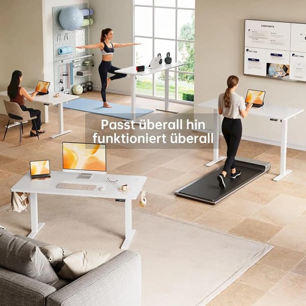 Skrivebord - Hæve sænkebord til computer - 140 x 60 cm - Stå-sid arbejdsplads - Rektangulær - Til hjemmekontor - Hvid