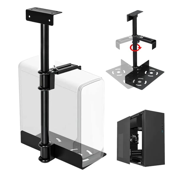 Universal PC-holder - CPU-holder til under skrivebord eller væg - Roterbart beslag - Til computere over 50,8 cm - Sort