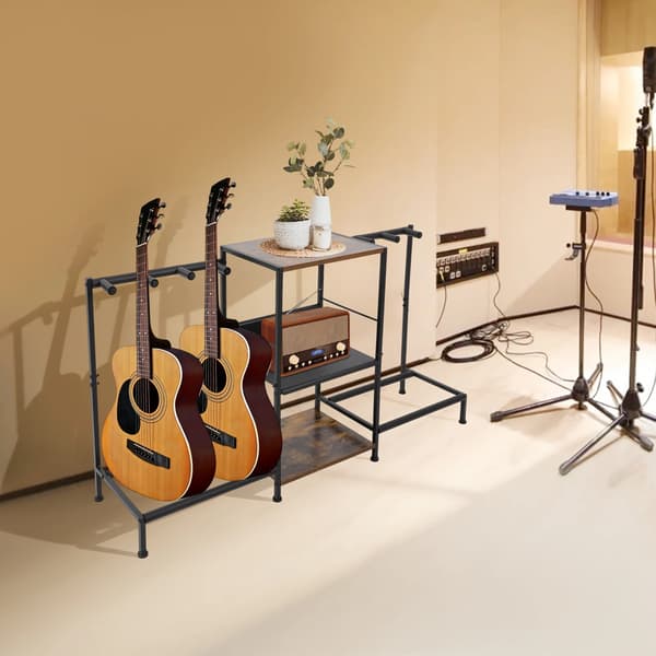 Gitarrställ gitarrack - Multigitarrställ - Golvstående - 3-vånings förvaring med hylla - Mjuk vaddering - Rektangulär - Svart