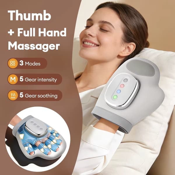 Massagehandske - Håndmassager - Luftkompression - Æltning - Vibration - USB-C - Hvid