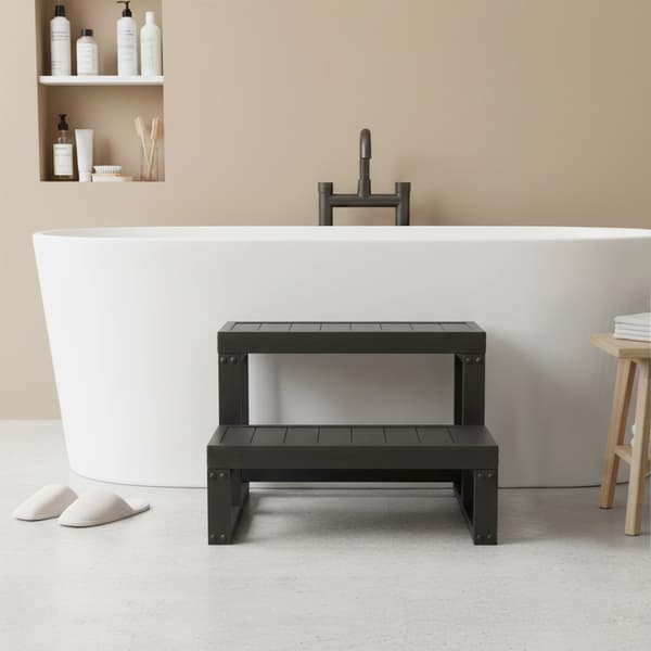 Spa- og Badekar Trappe - 2-trins Trappe - WPC - Moderne - Rektangulær - Fritstående - Til badekar & udendørs spa - Sort