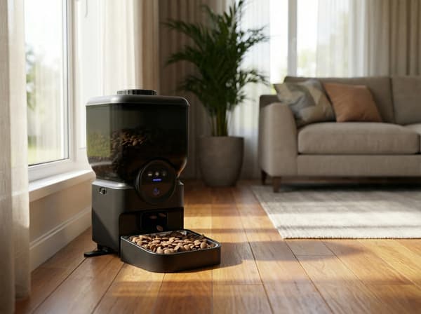 Automatisk kattefoderautomat - Smart WiFi foderdispenser - App-styring, Kamera, Kapacitet 6,5 L, Genopladelig, Rustfrit stål - Sort